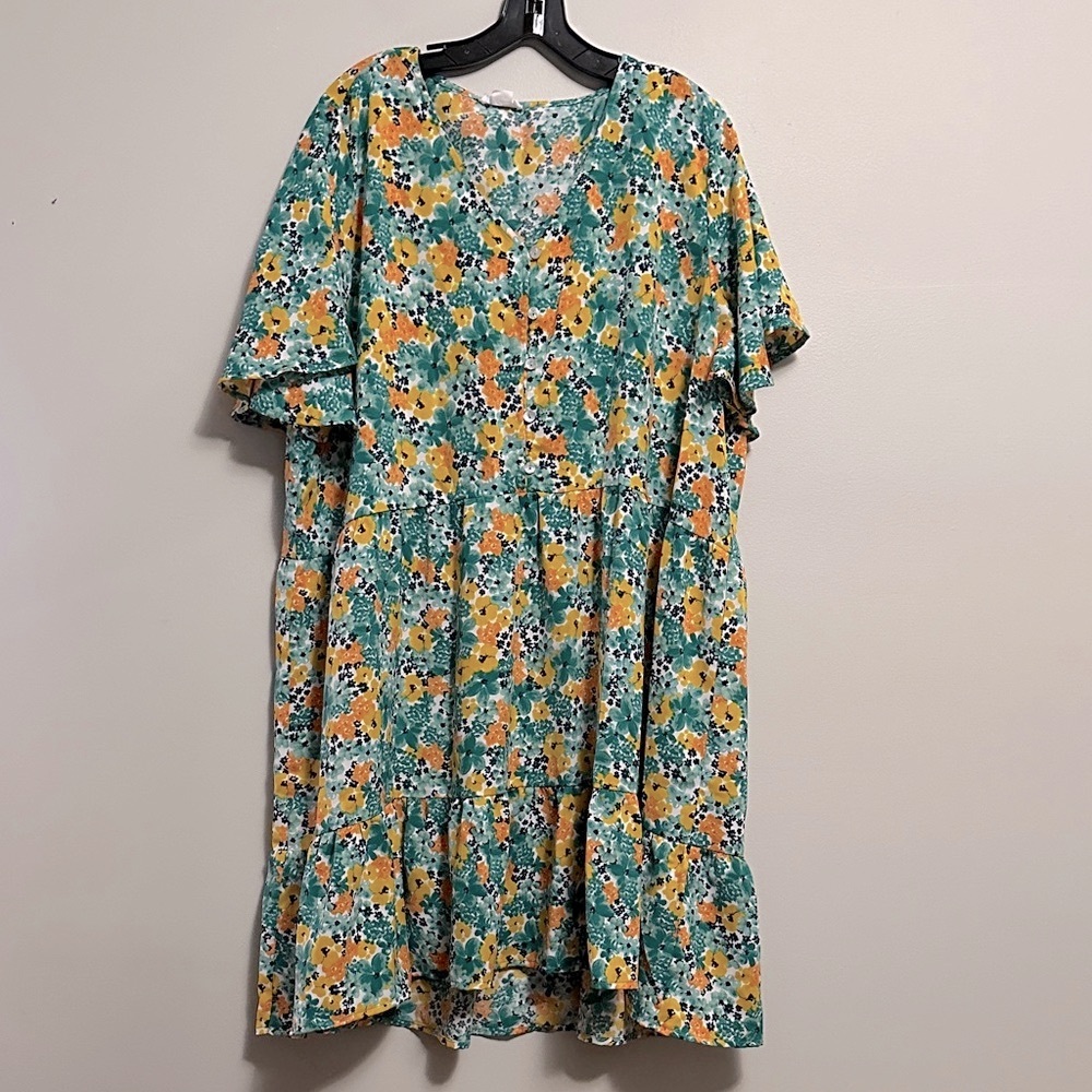 Chic Soul Floral Green and Yellow Dress 3X